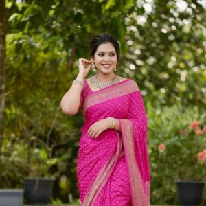 Best Bridal Makeup Artist in kerala with a pink saree girl